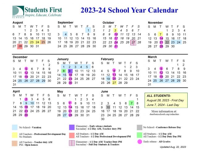 Graphic of the 2023-24 district calendar