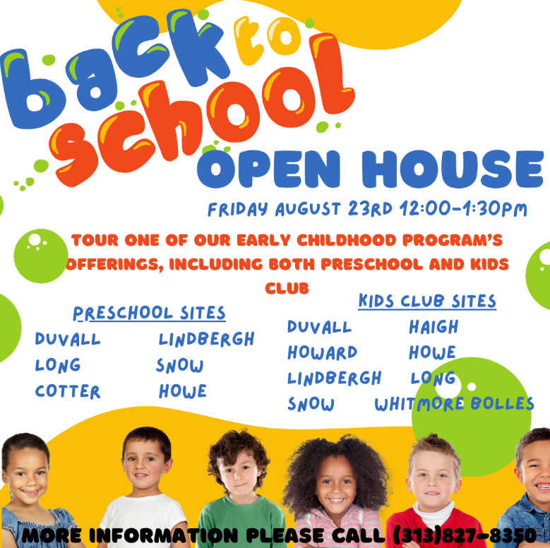 Flier for Early Childhood back-to-school open houses